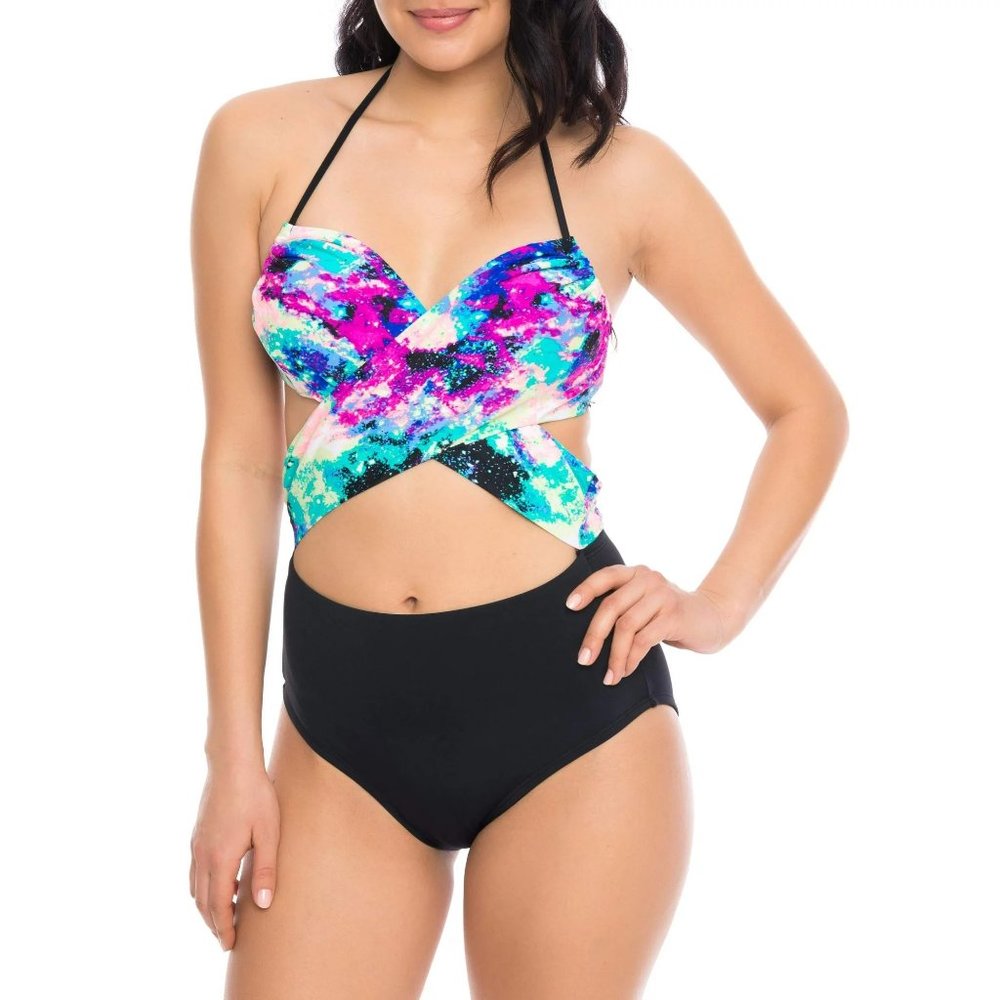 Moxi Blu Cross Front One Piece Monokini Swimsuit S (4-6)